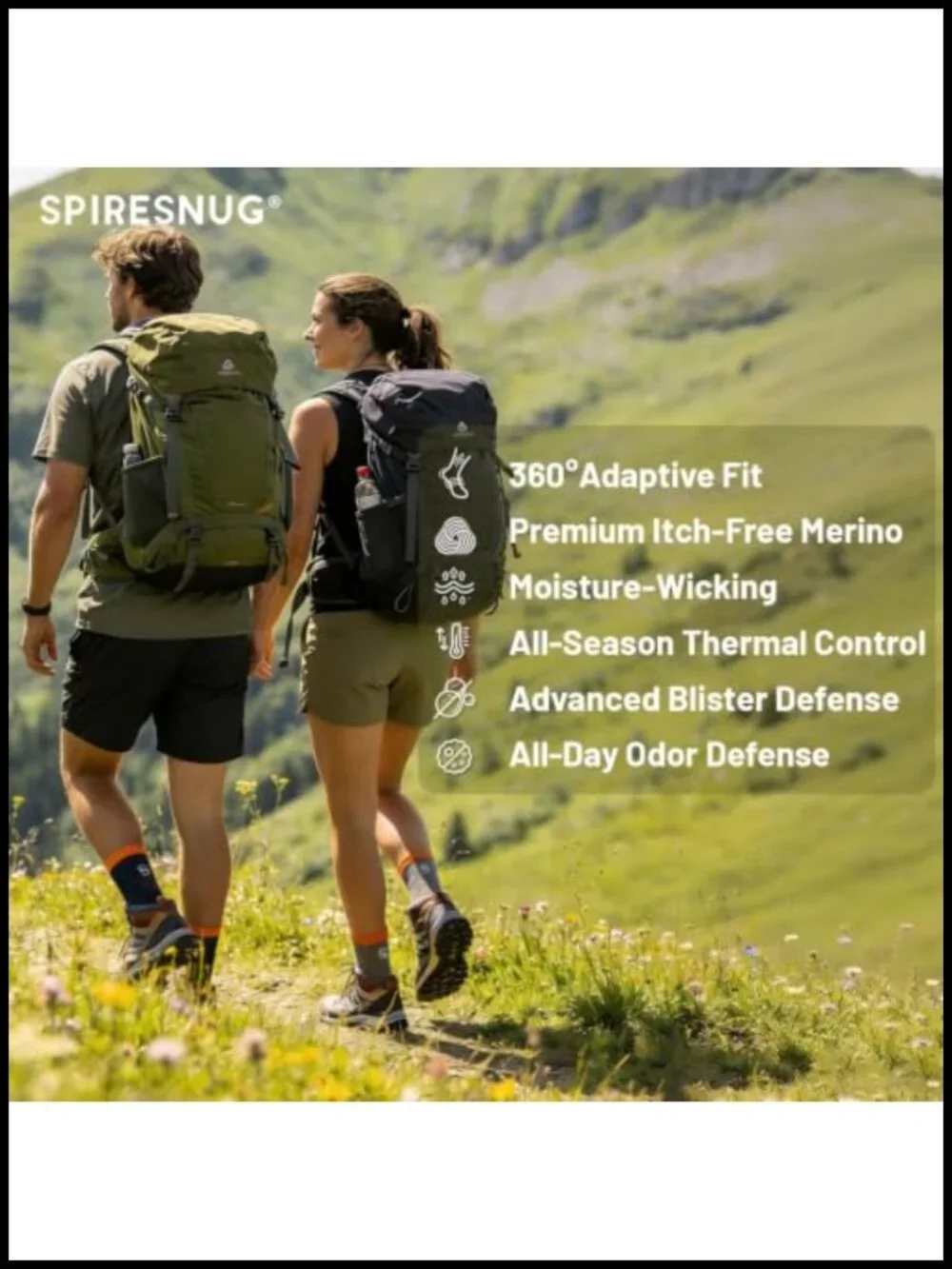 Merino Wool Hiking Crew Socks Anti Blister Moisture Wicking Arch Support